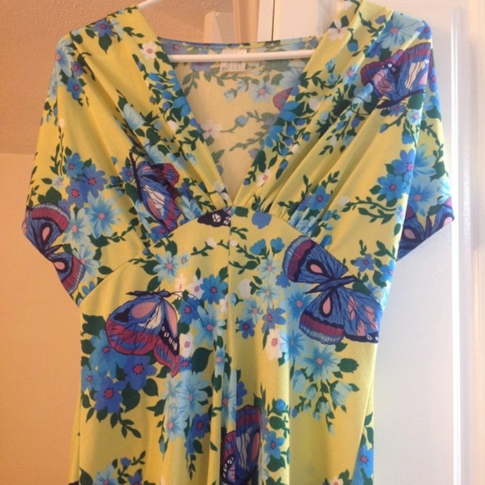 Vintage KAYSER Beautiful 1960s Butterflies Maxi Dress Small 34-35 bust